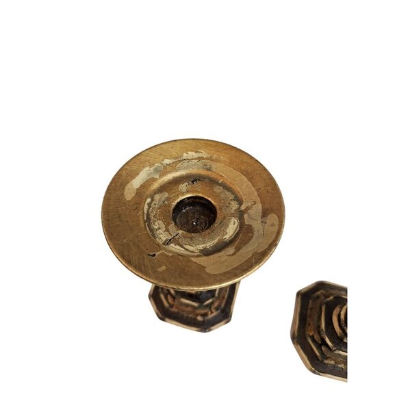 Taper Candle Holders Set Of 2 Axicon World Imports Brass-Look Candle Holders Wit - Picture 8 of 8